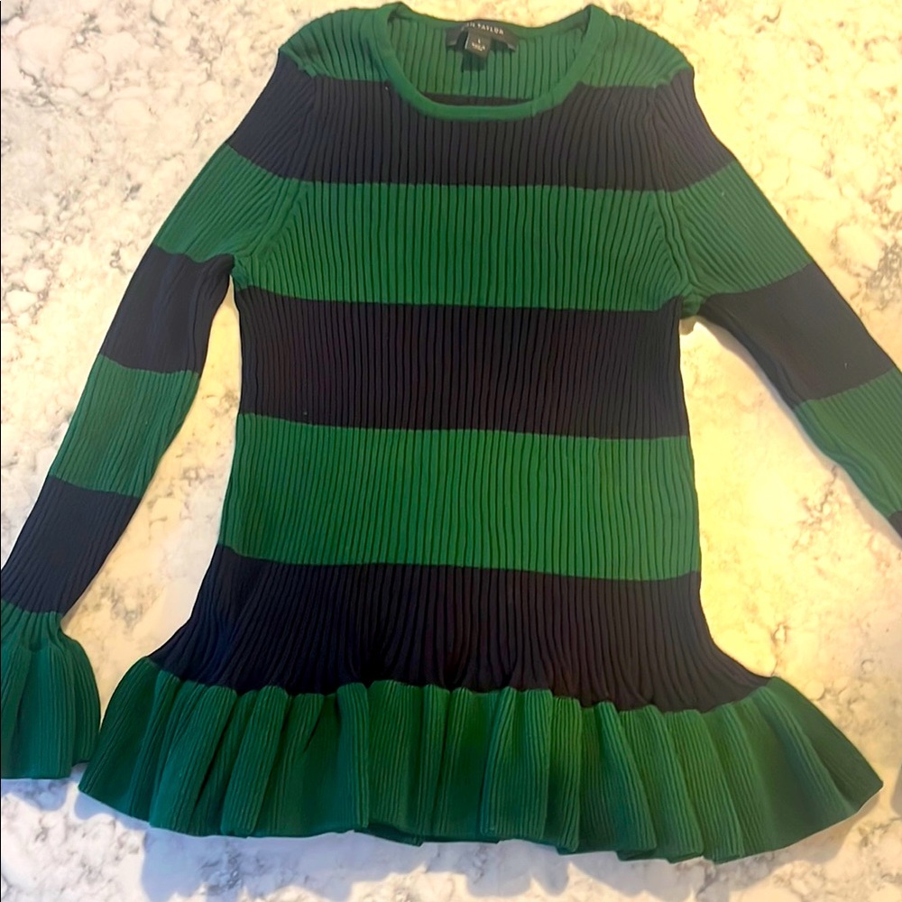 Ann Taylor Green and Black Striped Sweater